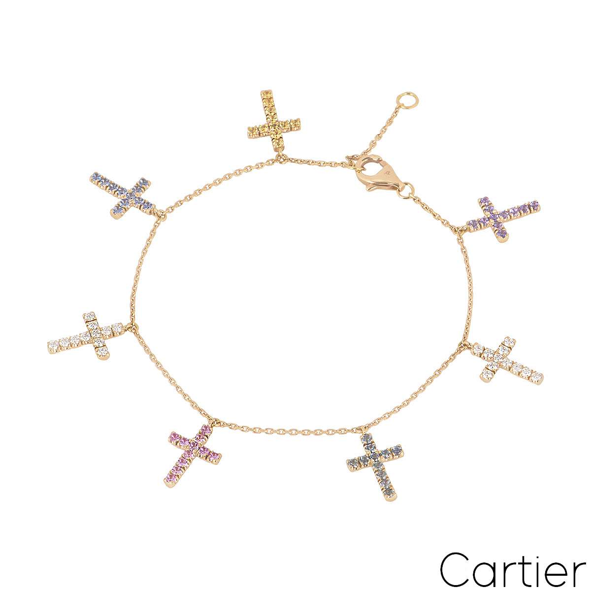 Cartier Rose Gold Diamond & Sapphire Cross Charm Bracelet N6701300